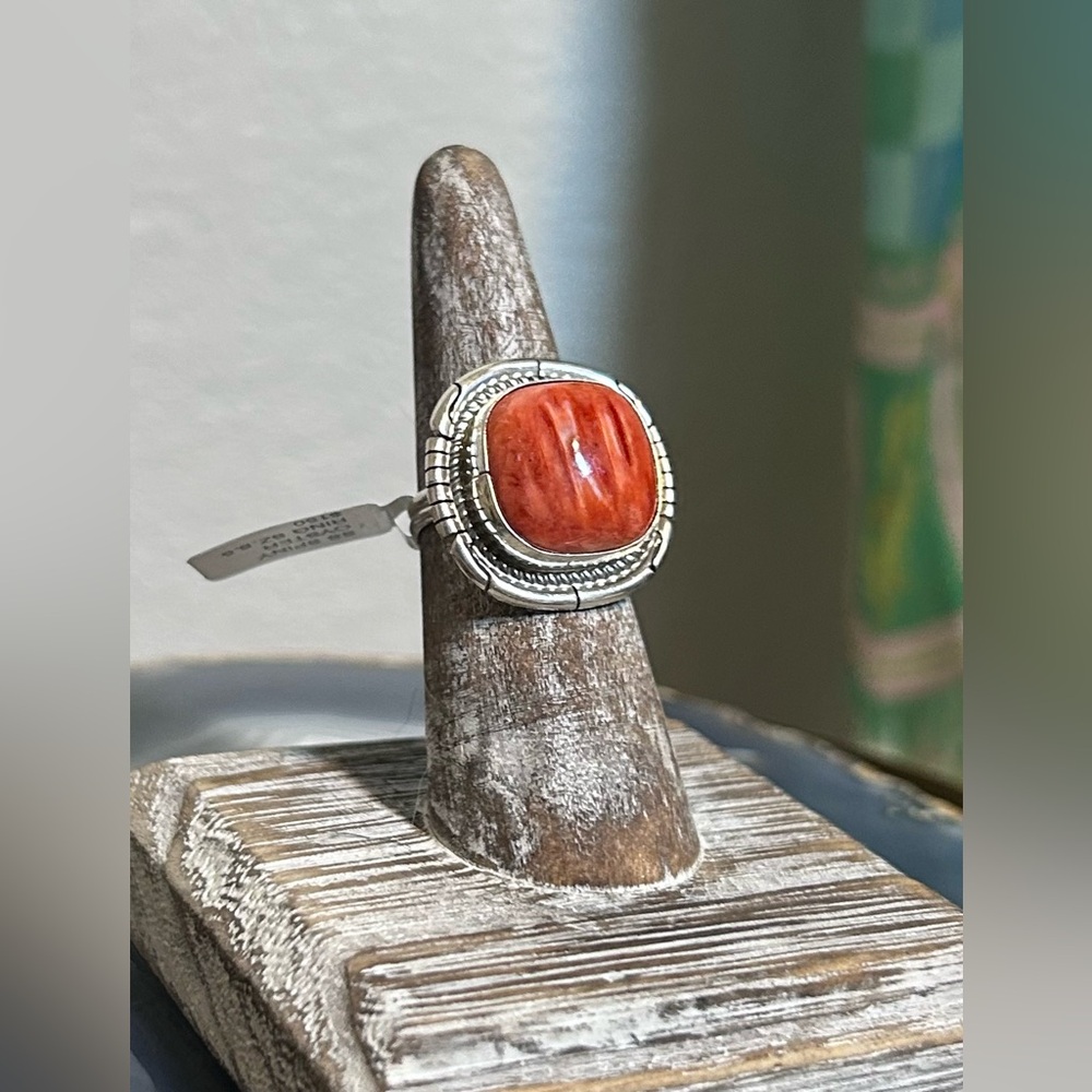 NWT Dave Skeets Navajo Handmade Orange Spiny ring 6.5